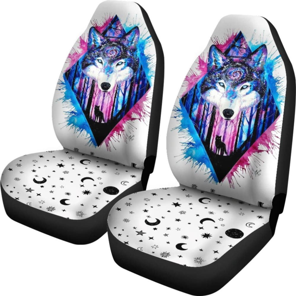 Black And Blue Wolf Car Seat Covers