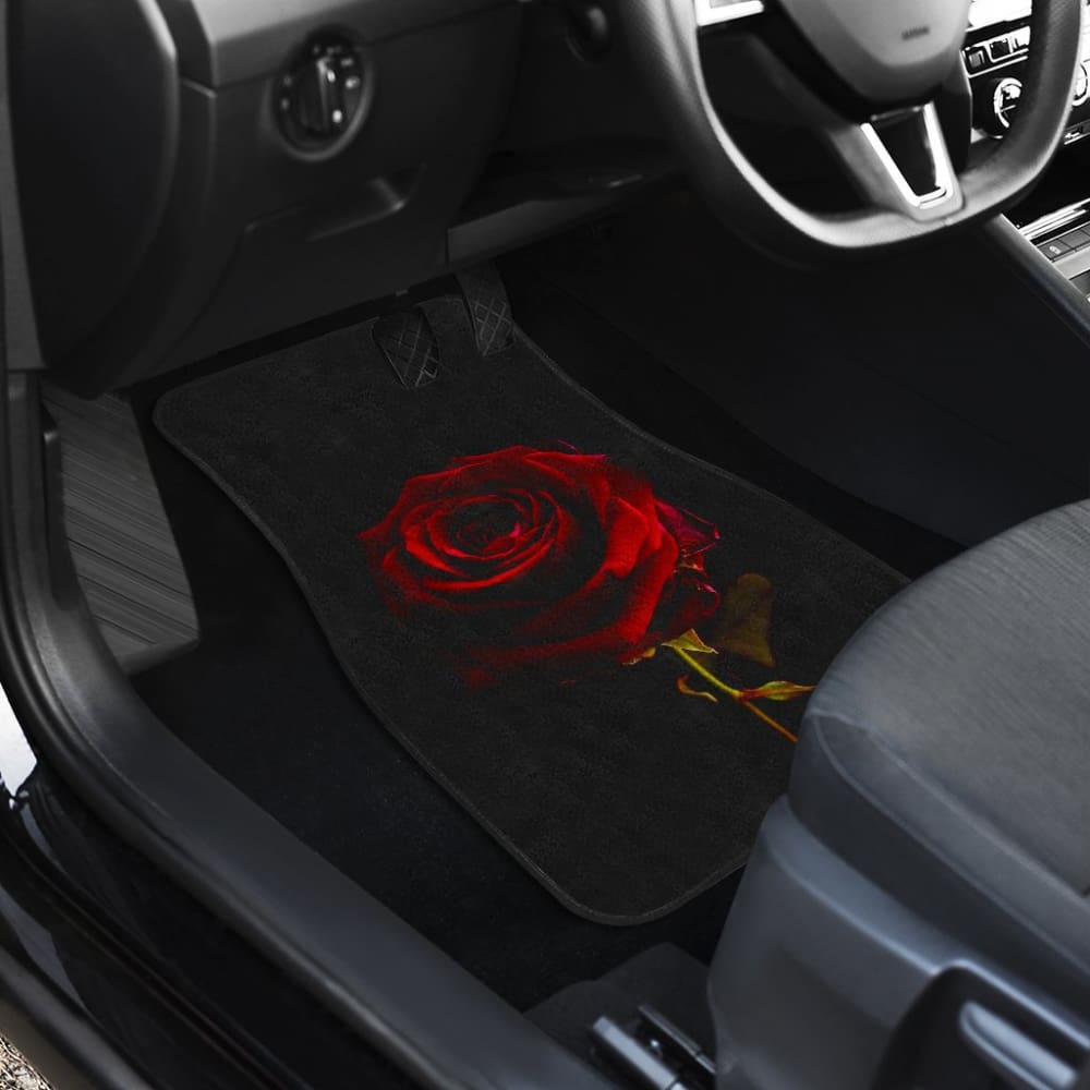 Black with Red Rose Blooming Car Floor Mats