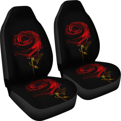 Black with Red Rose Blooming Car Seat Covers