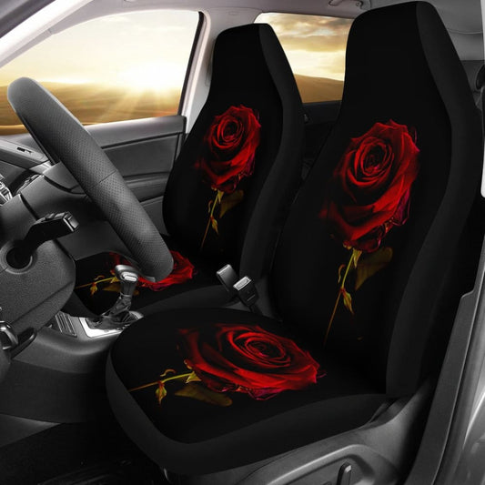 Black with Red Rose Blooming Car Seat Covers