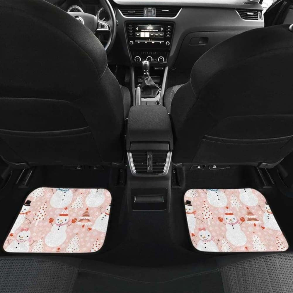 Cute Snowman Christmas Tree Snowpink Background Front And Back Car Mats