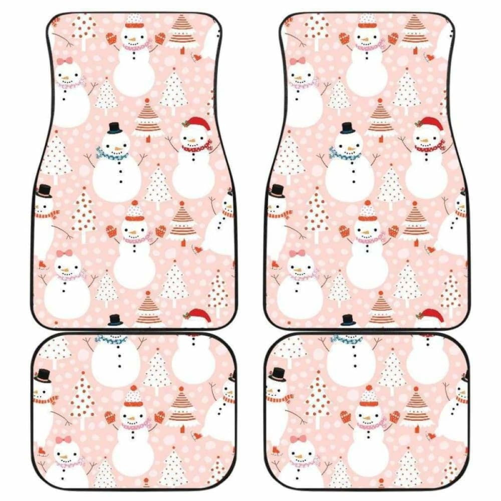 Cute Snowman Christmas Tree Snowpink Background Front And Back Car Mats