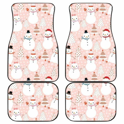 Cute Snowman Christmas Tree Snowpink Background Front And Back Car Mats