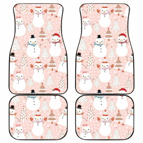 Cute Snowman Christmas Tree Snowpink Background Front And Back Car Mats